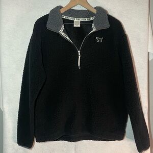Victoria’s Secret PINK Sherpa Half Zip Sweater Black Woman’s Medium